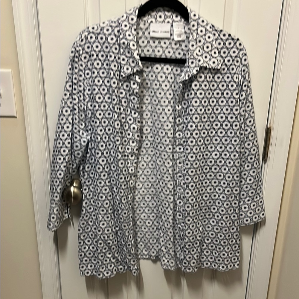 Alfred Dunner Blue and White Button Down Shirt